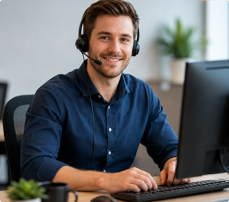 A Medical Life Club call specialist wearing a headset